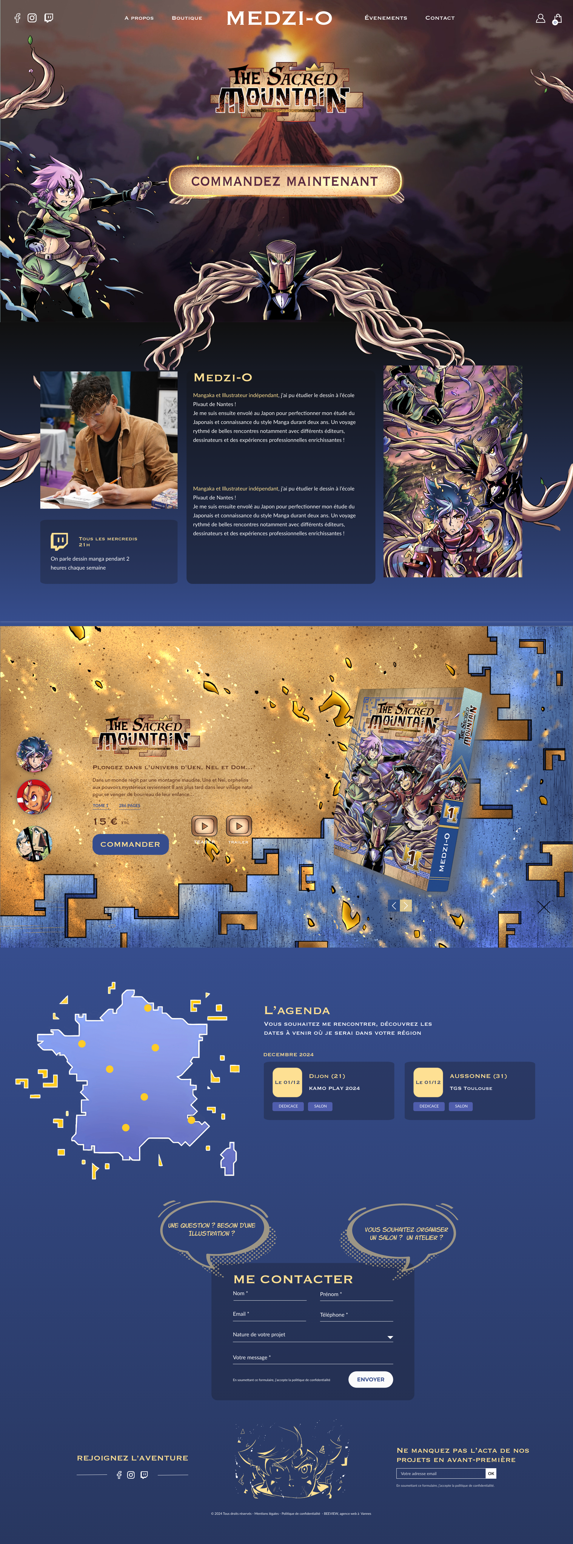 Webdesign de la page d'accueil de la boutique en ligne medziomanga.com