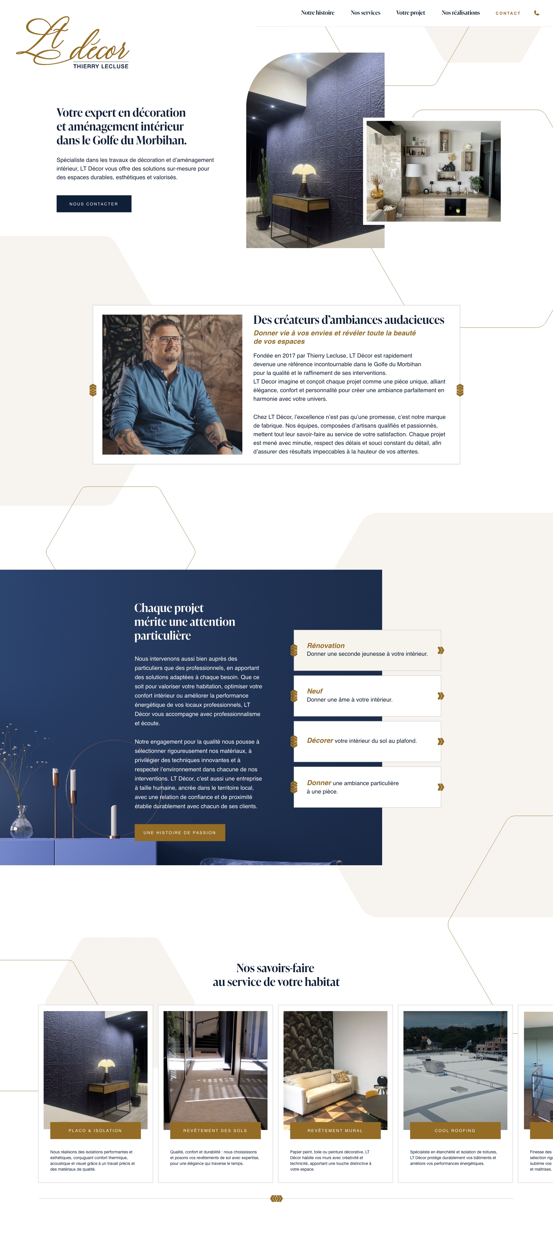 Webdesign de la page d'accueil du site internet de LT Décor, réalisé par Beeview