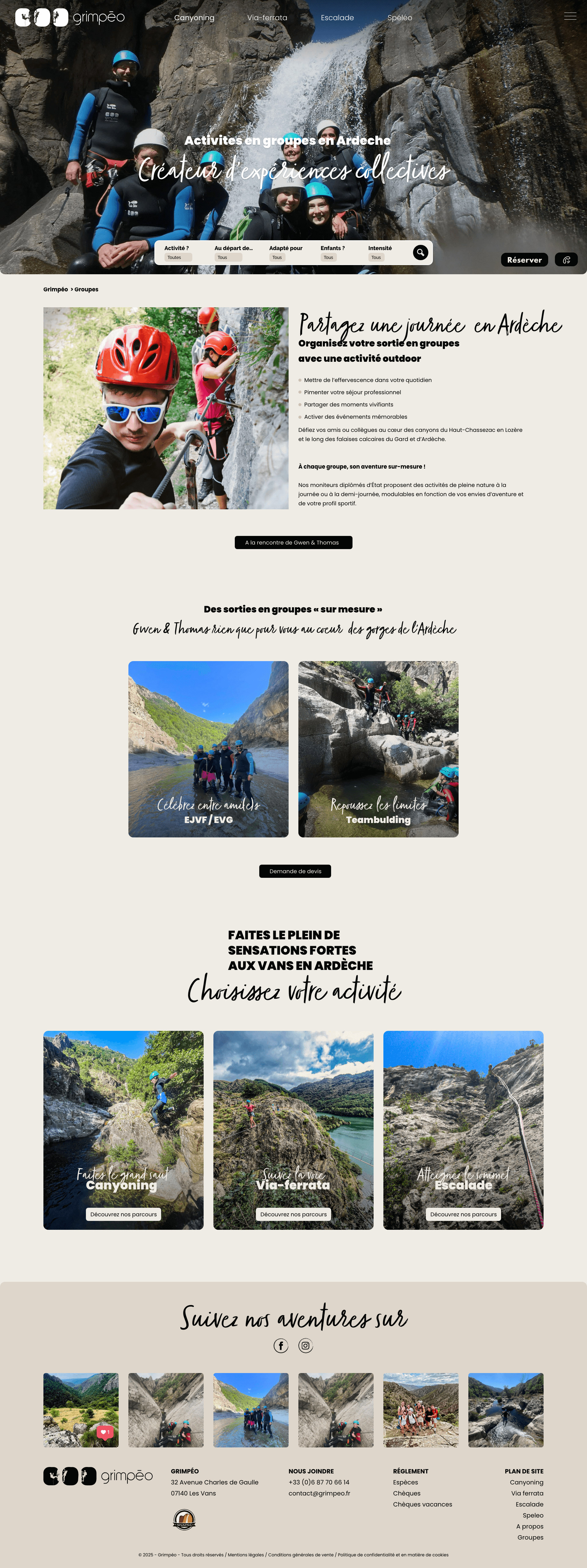 Webdesign de la page activités de groupes