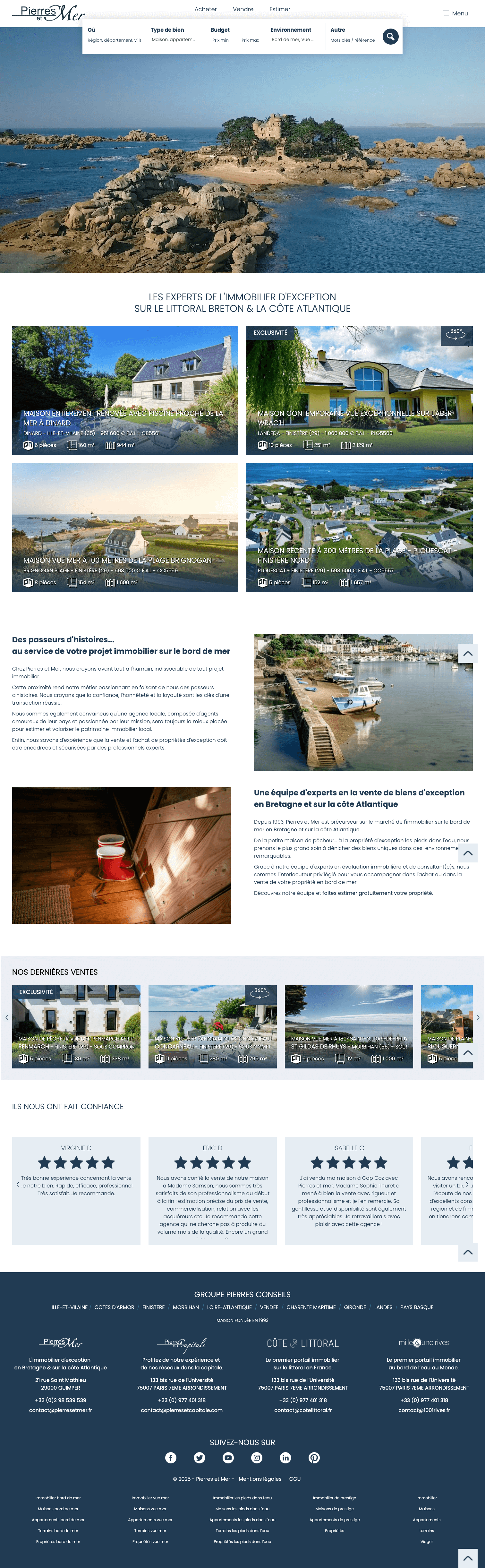 Webdesign de la page d'accueill du site pierresetmer.fr