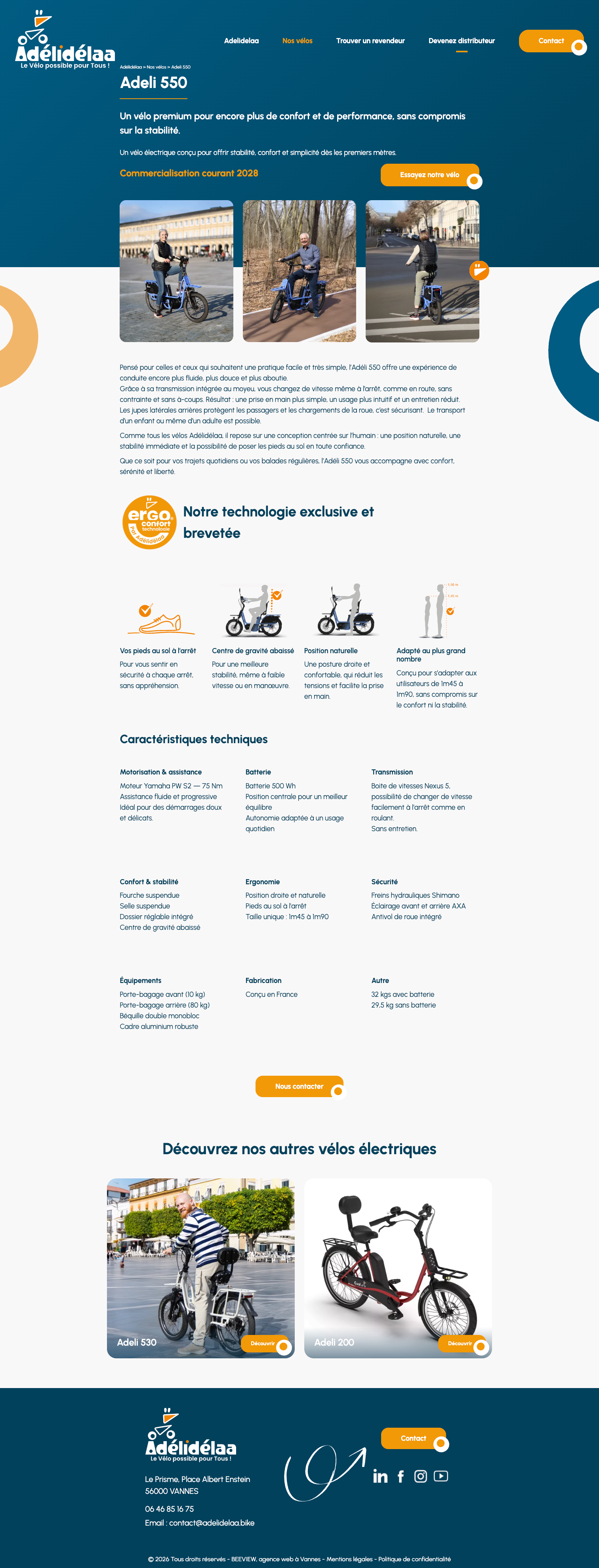 Page de catalogue des vélos électriques conçus par Adelidélaa